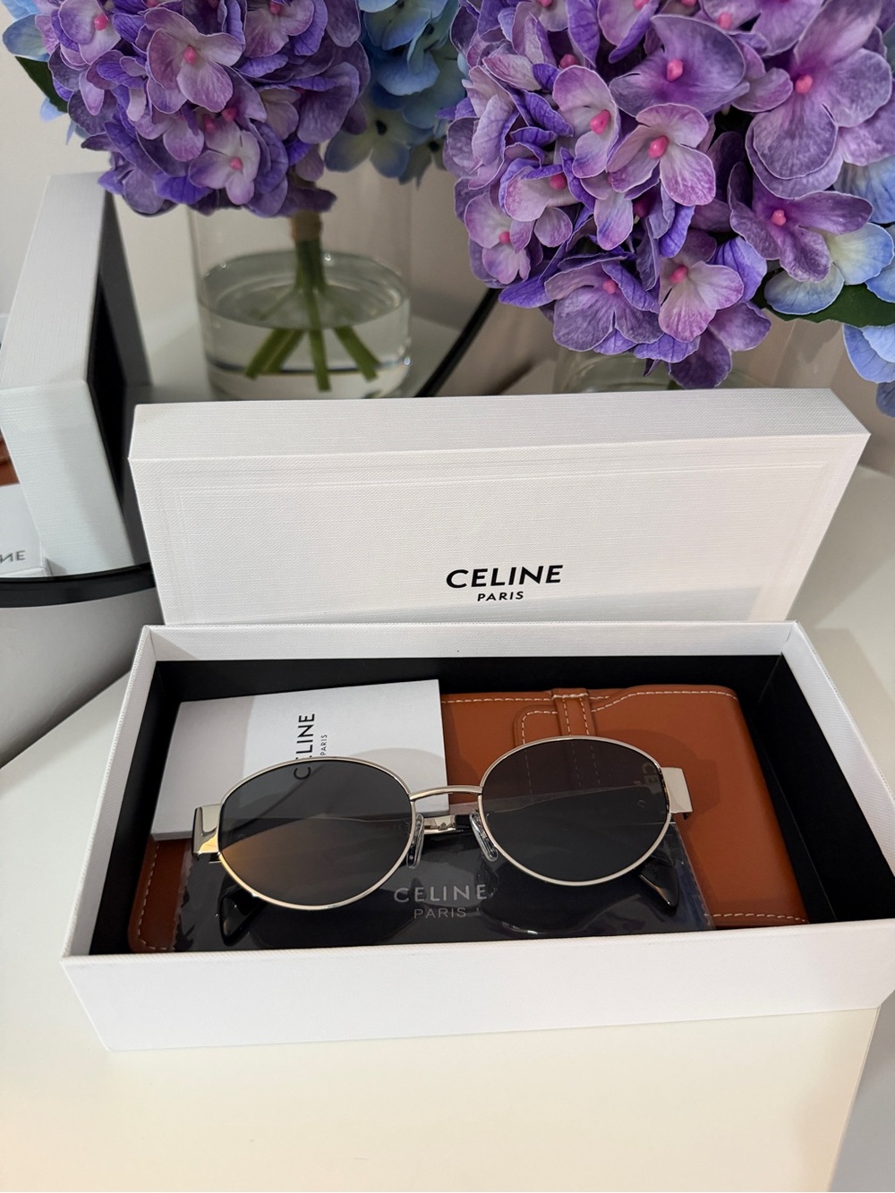 Celine Triomphe Oval Sunglasses Silver w/ Case & Dust Bag Black Lens - Picture 11 of 11